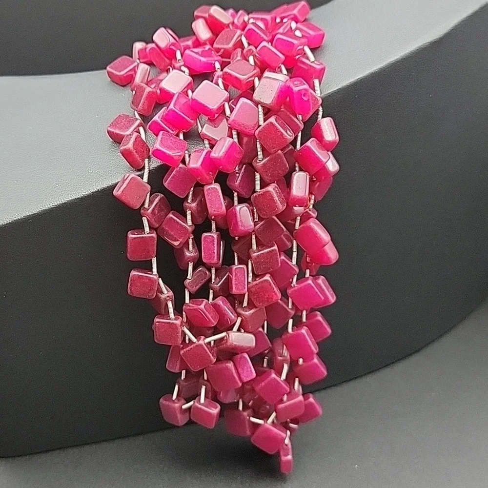4 Strand 874.00 Cts Red Ruby Square Cube Necklace Natural Gemstone UV Statement